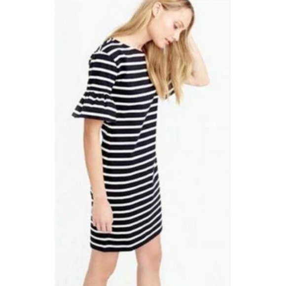 J. Crew Sheath Dress Woman S Small Ruffled Bell Sleeve Striped Style #F0160 - Picture 2 of 9